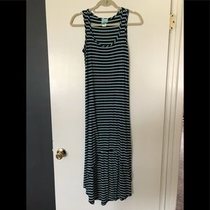 Striped Blue and Teal Asymmetrical Hem Dress M